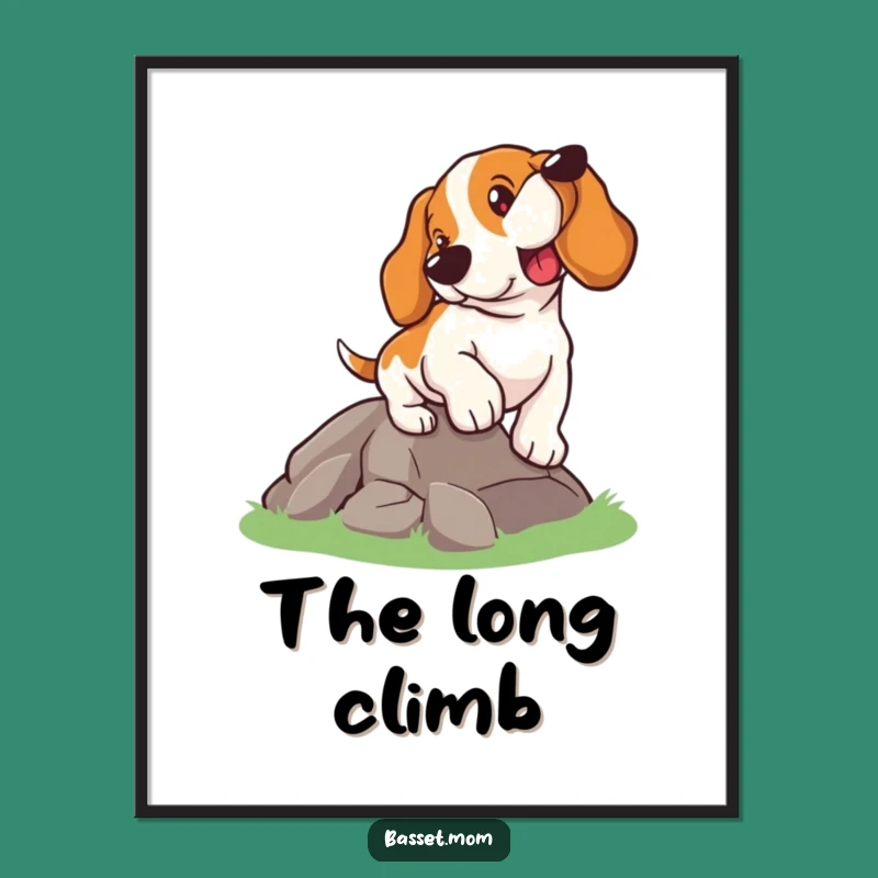 Funny Basset Hound Determined Climb Digital Art - Instant Motivational Decor Gift!