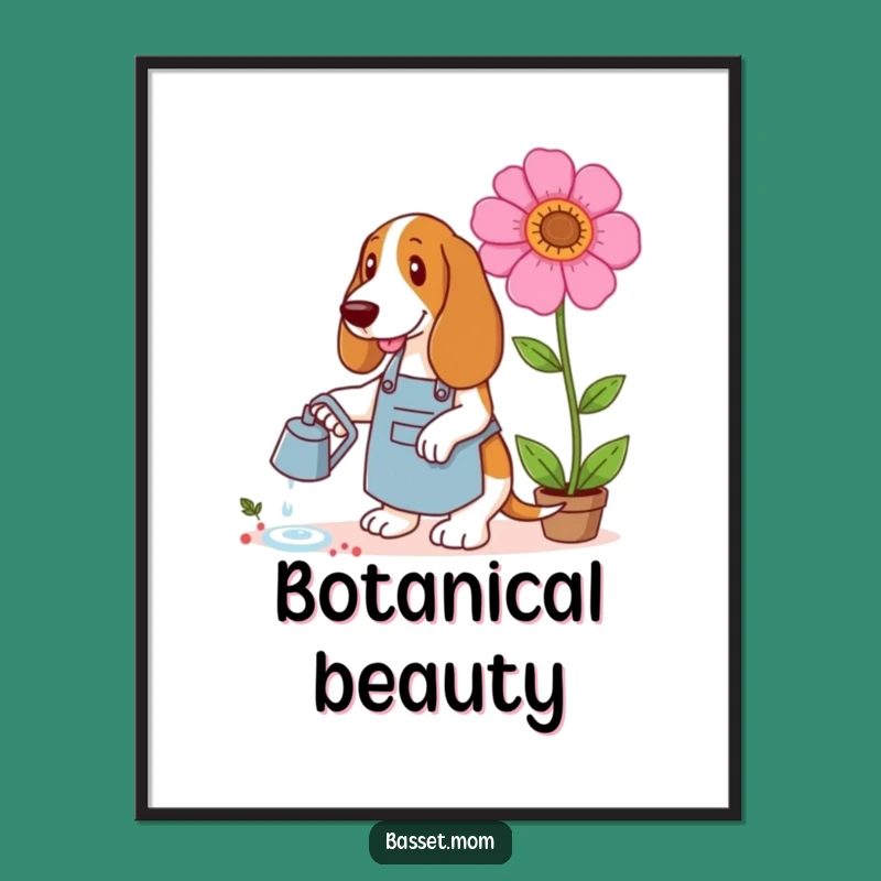 Funny Basset Hound Gardener Digital Art - Giant Flower Dog Download Gift