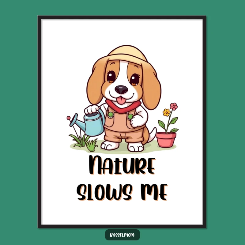 Funny Basset Hound Gardener Digital Art: Hilarious Blooming Dog Download, Instant Decor, Perfect Gift!