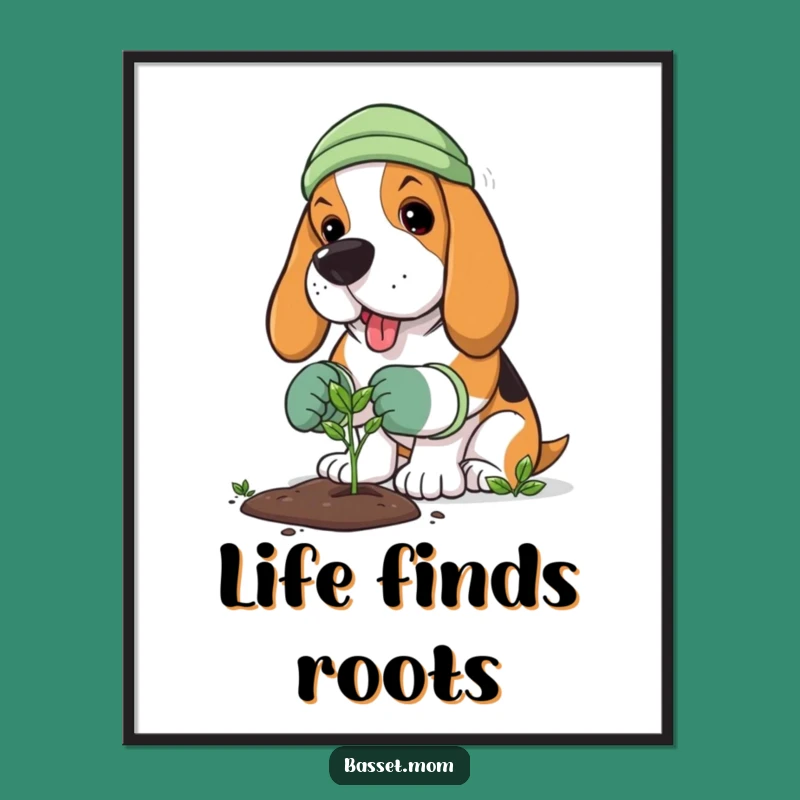 Funny Basset Hound Gardener Digital Art - Instant Planting Decor Gift