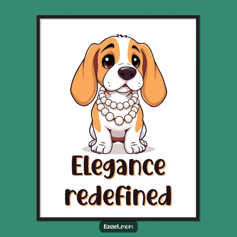 Funny Basset Hound Pearl Digital Print: Dramatic Pose Art, Perfect Gift