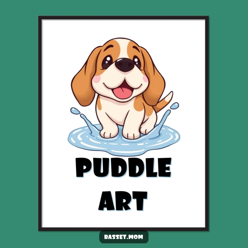 Funny Basset Hound Puddle Splash Digital Art - Droopy Ear Dog Download Gift