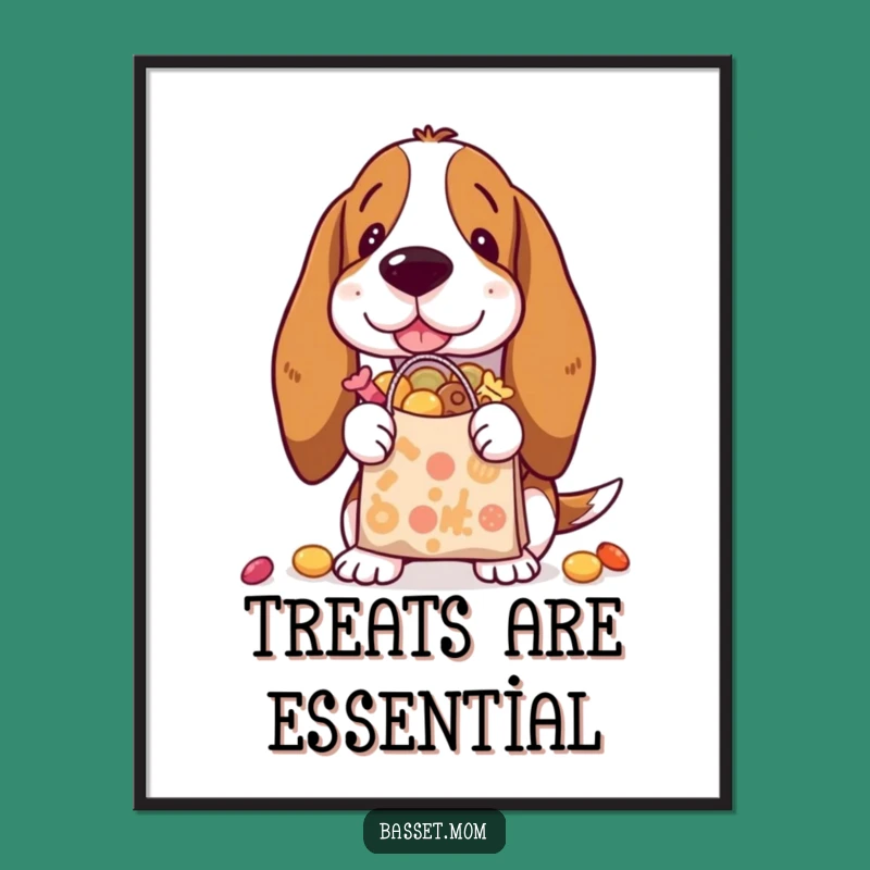 Funny Basset Hound Treat Haul Digital Art: Hilarious Snack Download, Instant Decor, Perfect Gift!