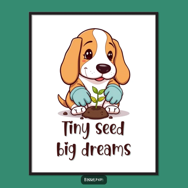 Funny Gardener Basset Hound Digital Art: Instant Whimsical Decor, Gift