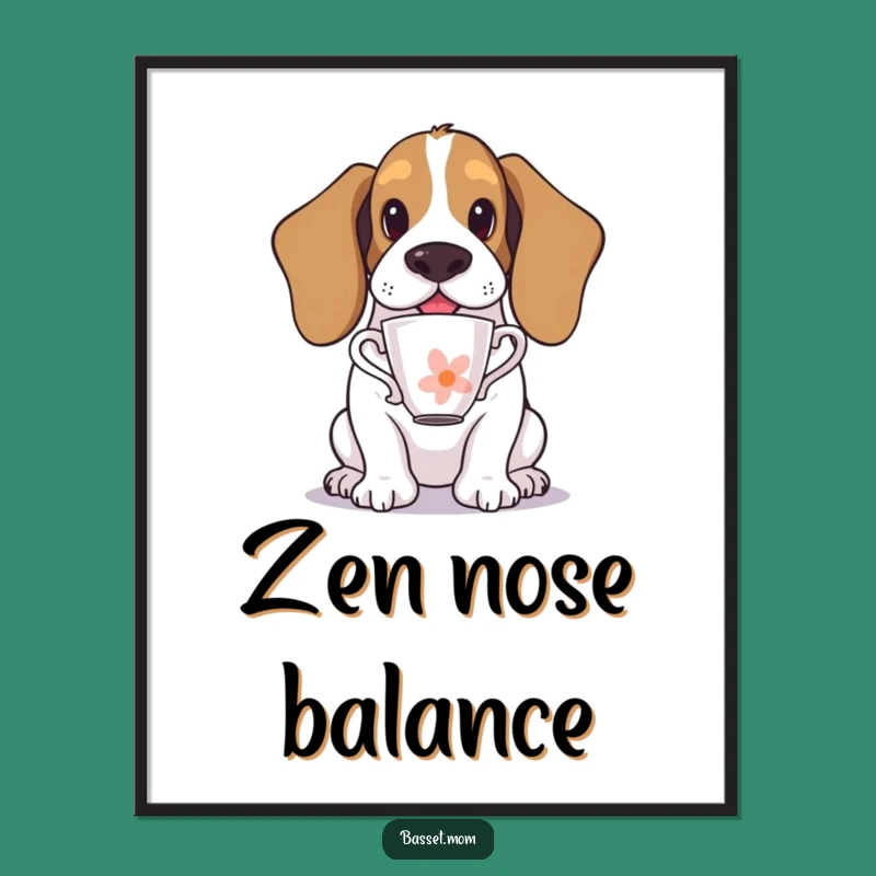 Graceful Funny Basset Hound Teacup Balance Digital Art - Instant Charm Download