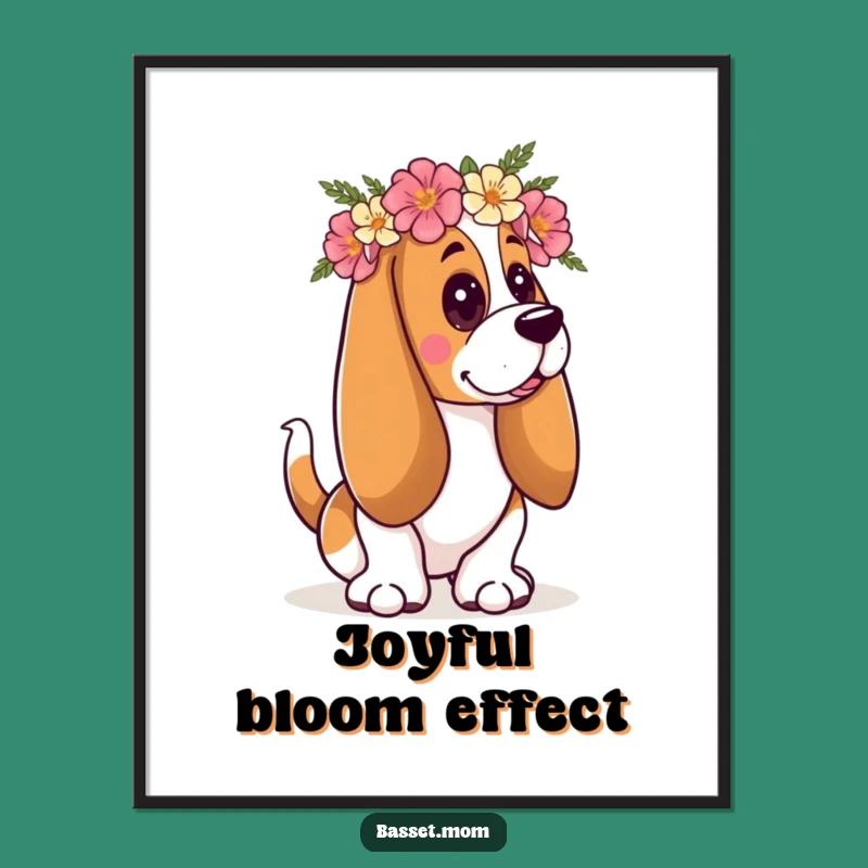Funny Floral Basset Hound Digital Art: Instant Happy Hound Decor