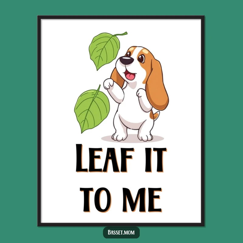Funny Basset Hound Autumn Play Print: Whimsical Wall Art for Fall Lovers