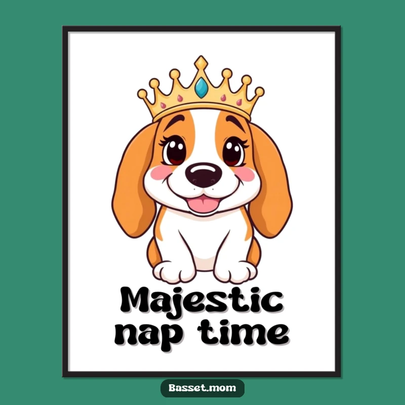 Funny Basset Hound King Digital Art - Regal Crown Smiling Download