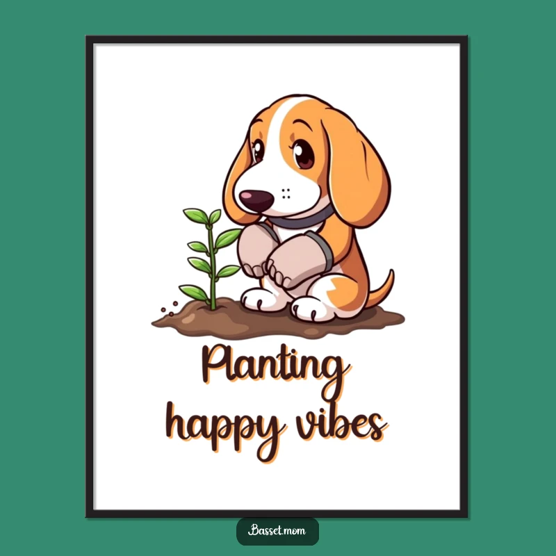 Funny Basset Hound Gardener Digital Art - Cute Sprout Planting Download