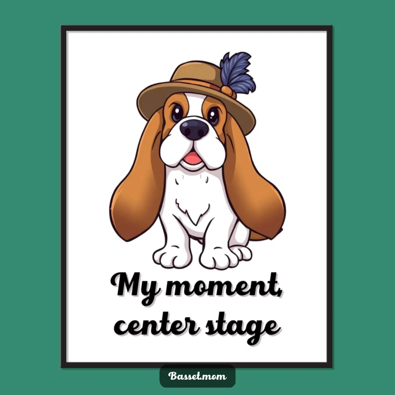 Printable Funny Basset Hound Feather Hat Art: Dramatic Dog Portrait
