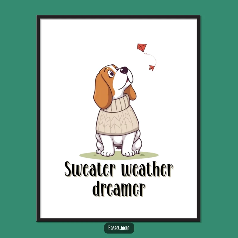 Funny Basset Hound Sweater Digital Art: Instant Cozy Kite Watching