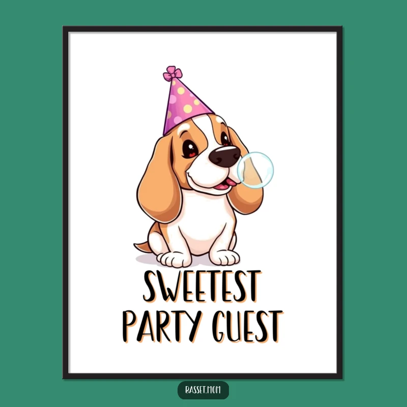 Funny Basset Hound Party Digital Art: Instant Lollipop Bubble Fun