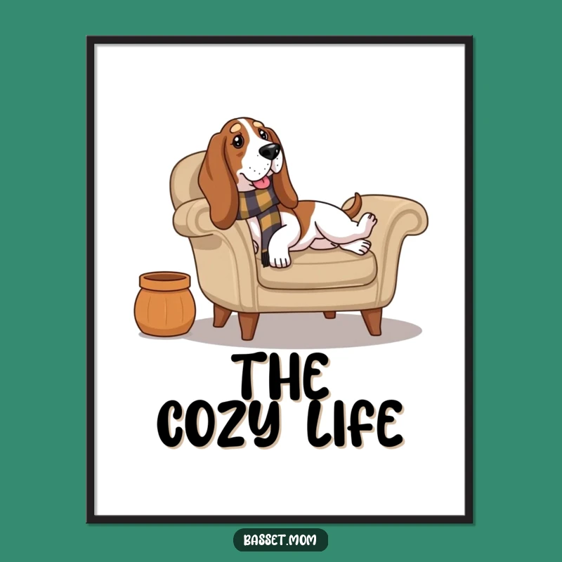 Funny Cozy Basset Hound Lounge Armchair Digital Art Print