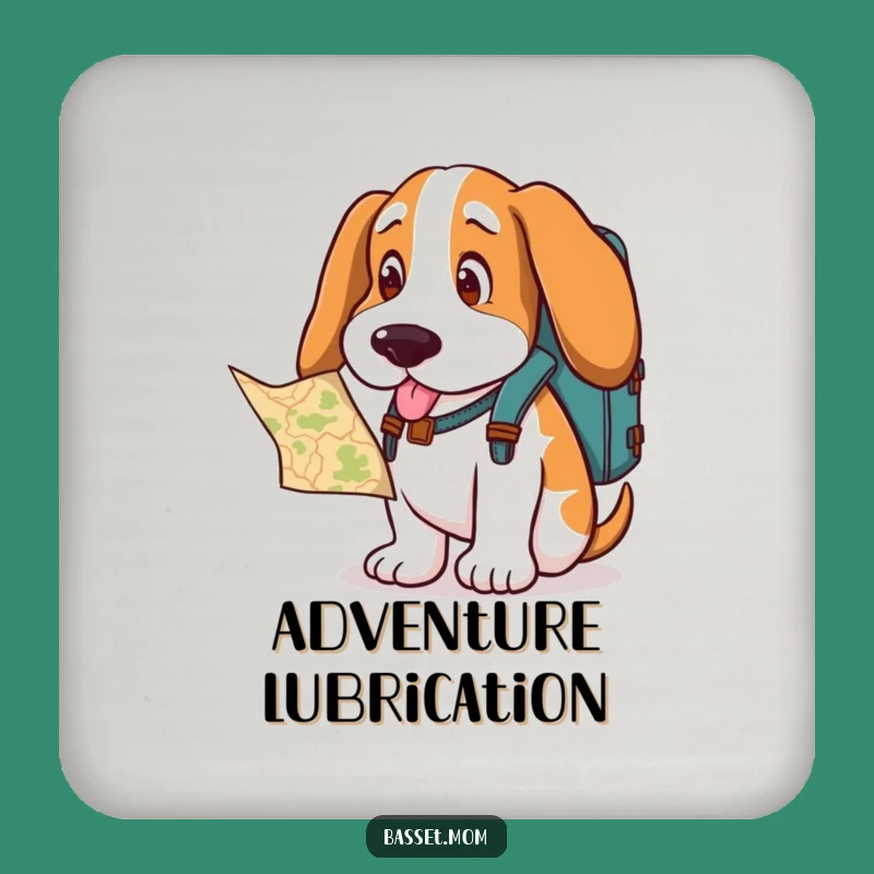 Funny Basset Hound Explorer Coaster Set - Chic Dog Gift with Backpack & Map