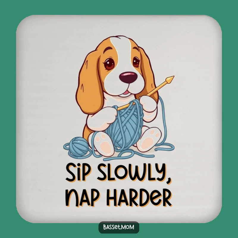 Funny Basset Hound Knitting Coaster: Hilarious Yarn Protection, Table Decor, Perfect Gift!