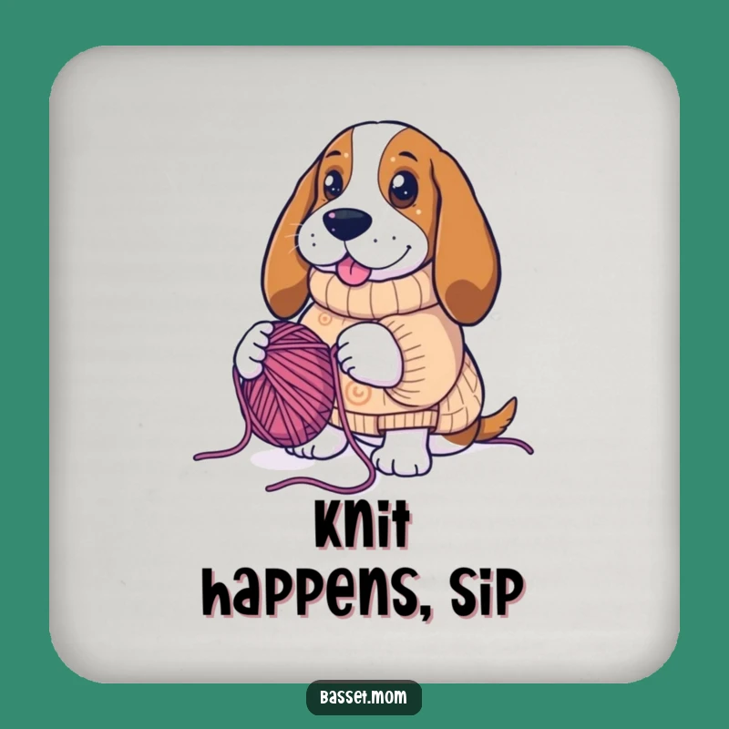 Funny Basset Hound Knitting Coaster - Humorous Decor for Any Surface