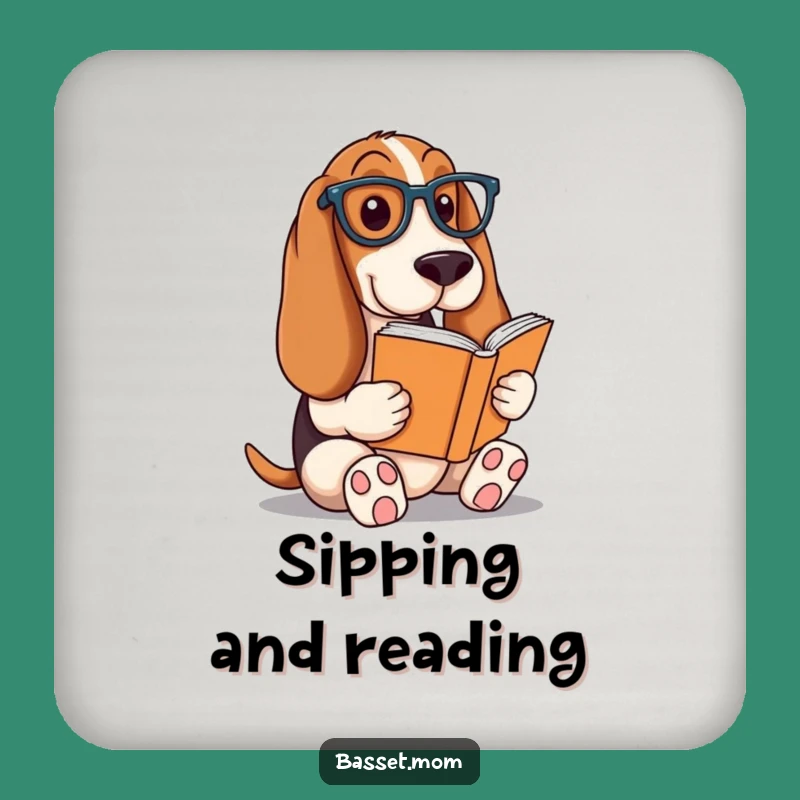 Funny Basset Hound Page Turner Coaster - Clever Dog Home Gift!