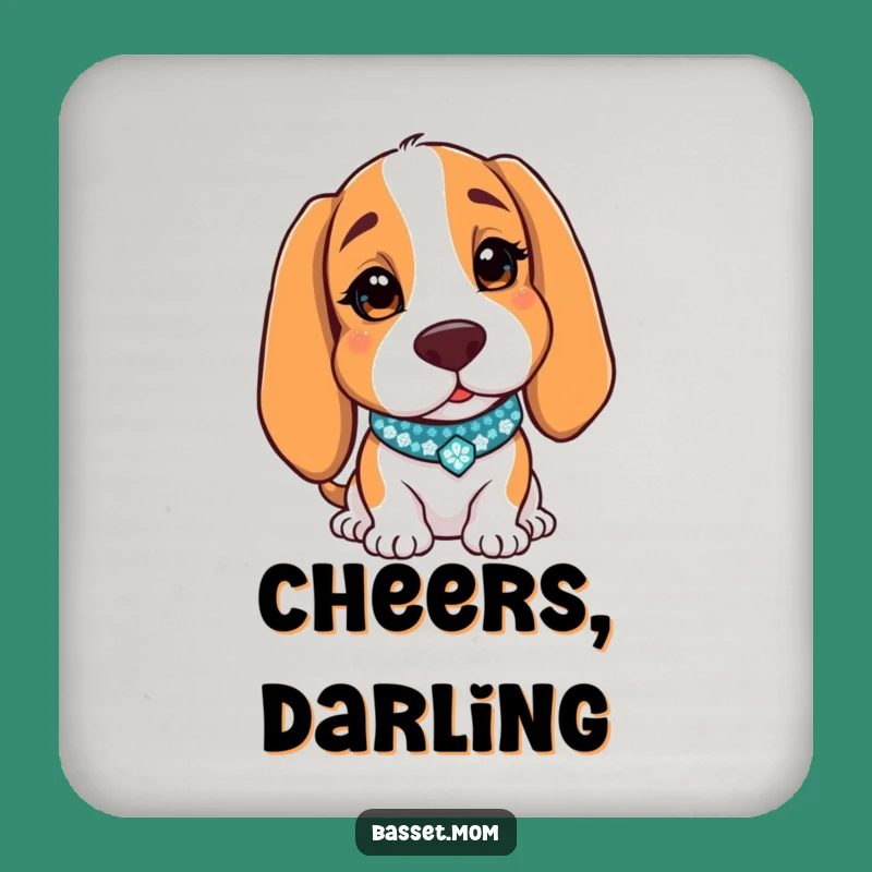 Funny Basset Hound Winking Drink Coaster - Sparkly Collar Decor Gift