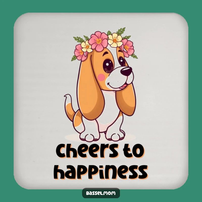 Funny Floral Basset Hound Coaster: Sip with Style & Happy Tails