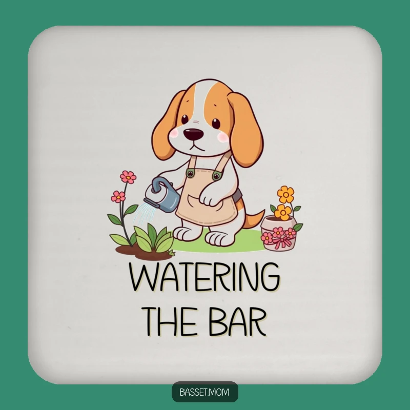 Funny Gardener Basset Hound Coaster: Protect Surfaces with Flora