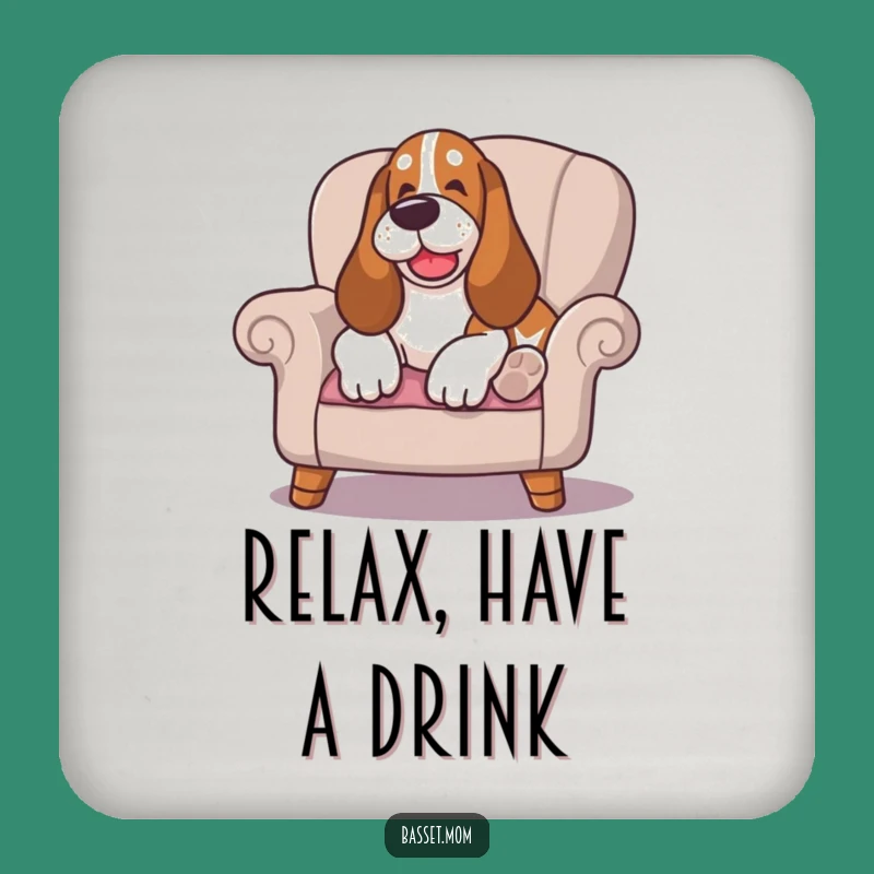 Funny Happy Sigh Basset Hound Coaster: Lounging Comfort - Protect Surfaces Funny Gift