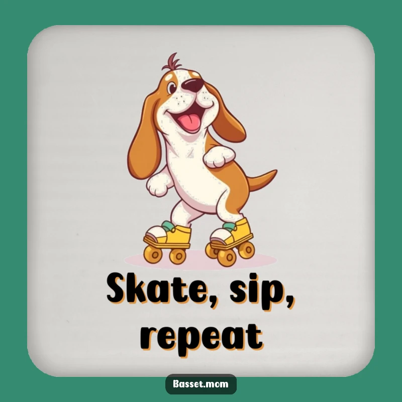Funny Roller Skater Basset Hound Wobble Drink Coaster Set