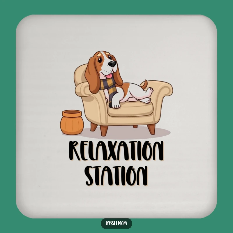 Funny Cozy Basset Hound Lounge Drink Coaster Set