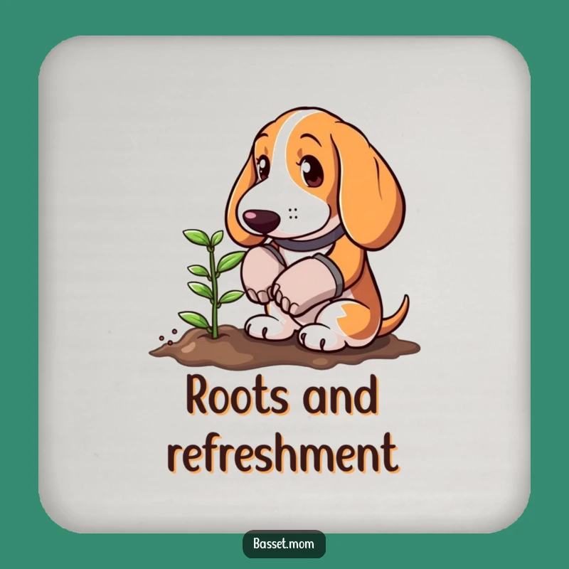 Funny Basset Hound Gardener Coaster - Protect Surfaces Sprout Planting Art