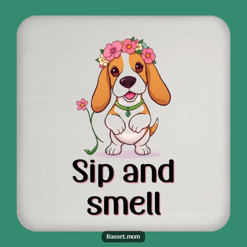 Funny Basset Hound Floral Drink Coaster - Cute Dog Protective Gift