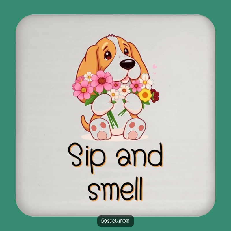 Funny Big Paws Basset Hound Flower Drink Coaster Set