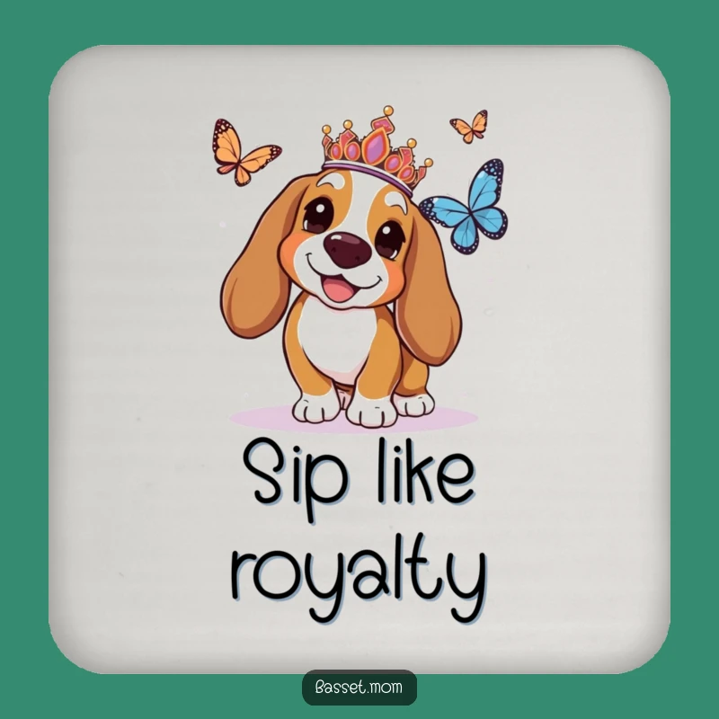 Funny Basset Hound Tiara Coaster - Hilarious Regal Dog Drink Protector