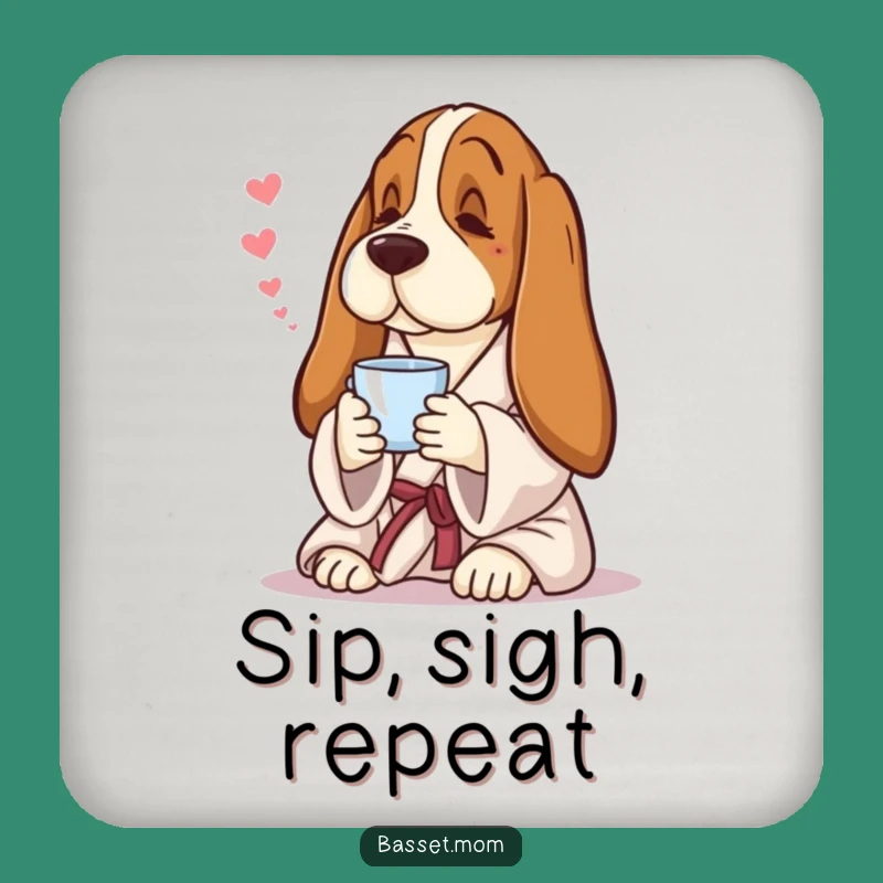 Funny Basset Hound Coaster: Robe & Tea Protection, Perfect Gift