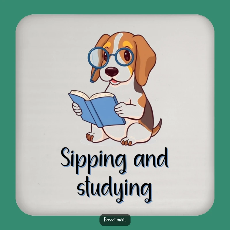 Funny Basset Hound Monocle Book Coaster Set - Distinguished Drink Protection