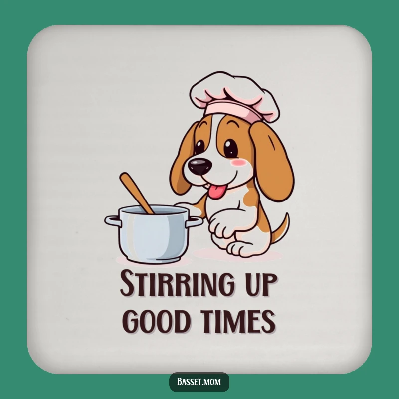 Funny Basset Hound Chef Coaster - Enthusiastic Dog Kitchen Accessory