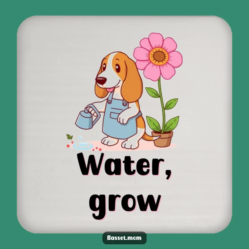Funny Basset Hound Gardener Drink Coaster - Giant Flower Dog Protector