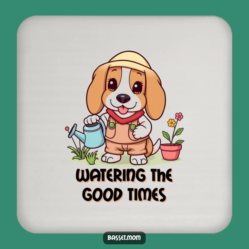 Funny Basset Hound Gardener Coaster: Hilarious Plant Protection, Table Decor, Perfect Gift!