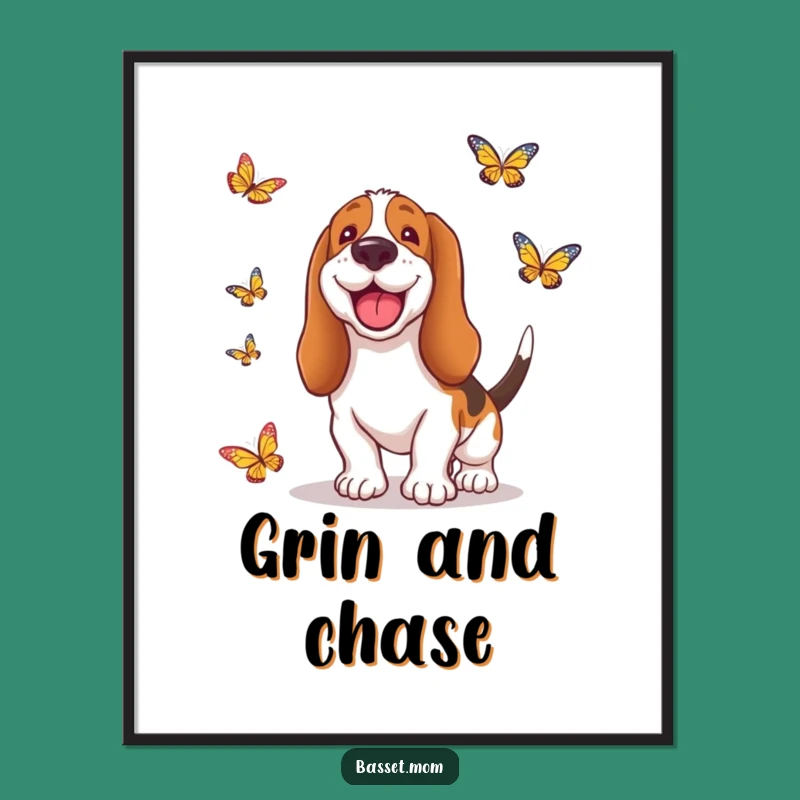 Charming Funny Basset Hound Butterfly Poster - Whimsical Dog Art