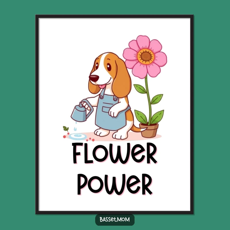 Funny Basset Hound Gardener Poster - Giant Flower Dog Art Gift