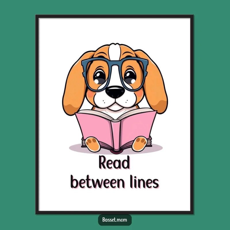 Funny Basset Hound Bookworm Poster - Glasses Dog Reading Art Gift