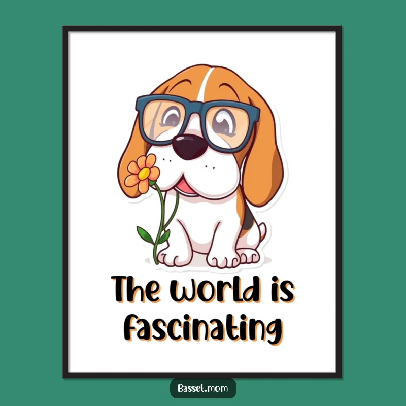 Funny Basset Hound Glasses Poster - Quirky & Curious Dog Art