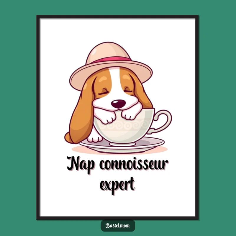Funny Basset Hound Nap Art Poster: Whimsical & Hilarious Wall Decor Gift