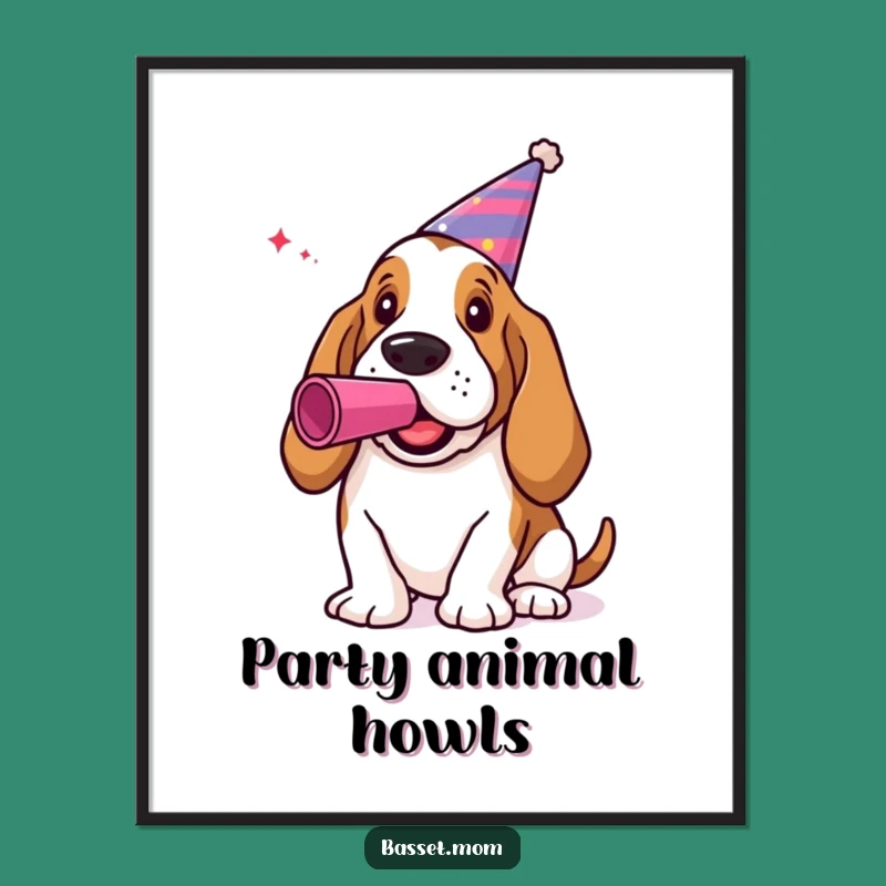 Funny Basset Hound Party Poster: Bring Festivity to Your Walls