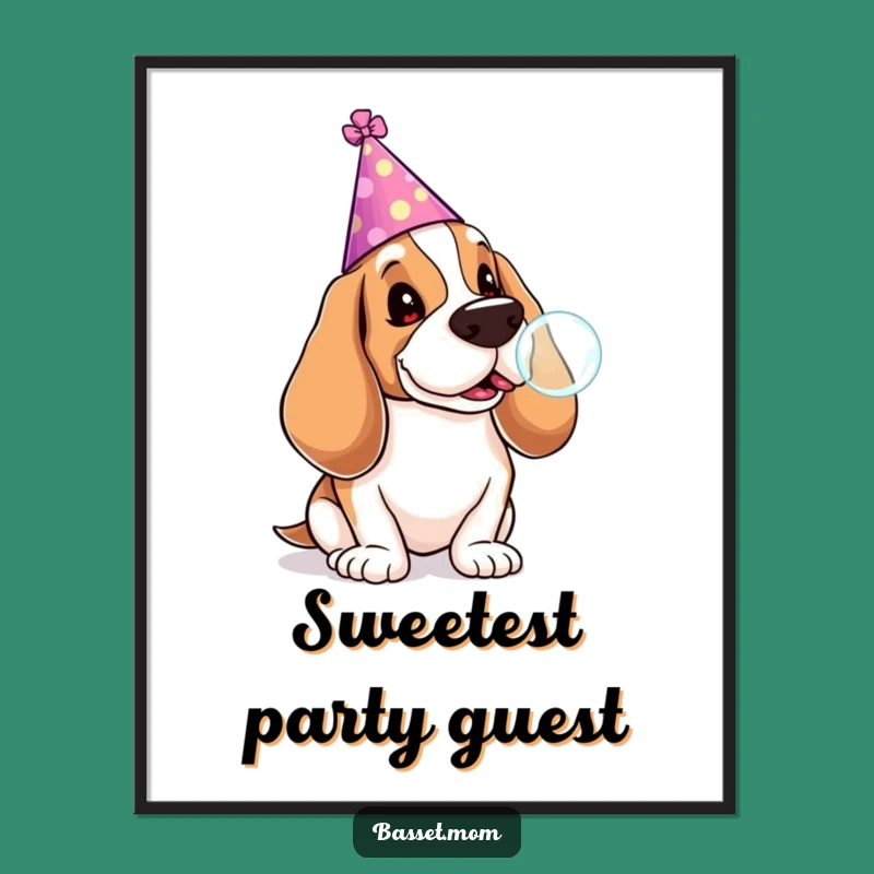 Funny Basset Hound Party Poster: Lollipop Bubble Art for Festive Vibes
