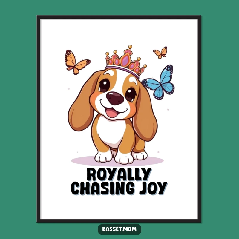 Funny Basset Hound Tiara Poster - Hilarious Regal Dog Art Print