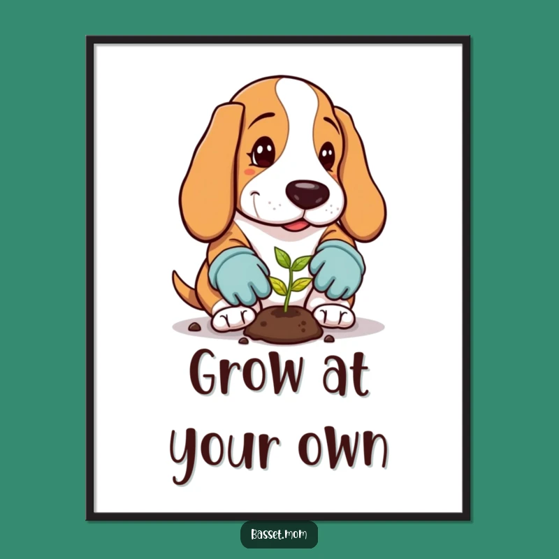 Funny Gardener Basset Hound Poster: Whimsical Garden Art, Perfect Gift