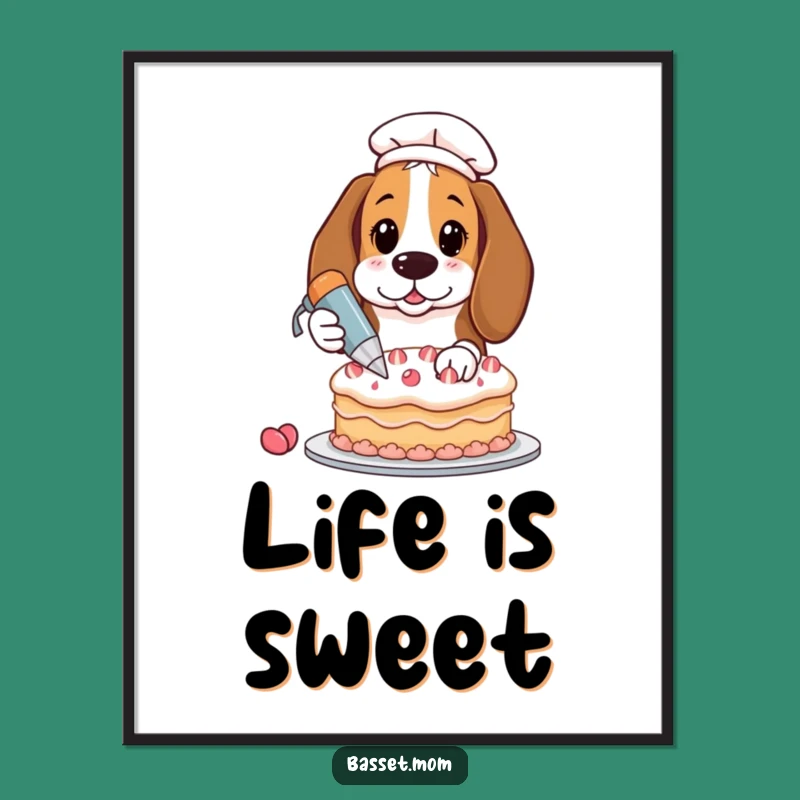 Funny Basset Hound Cake Decorating Poster - Hilarious Baking Art Print