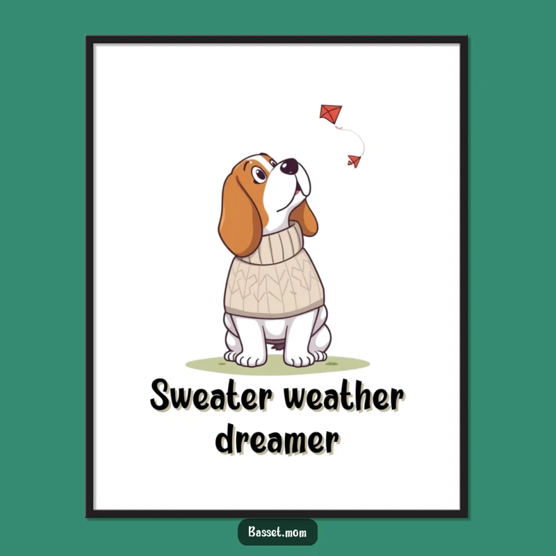 Funny Basset Hound Sweater Poster: Kite Watching Wonder for Your Walls