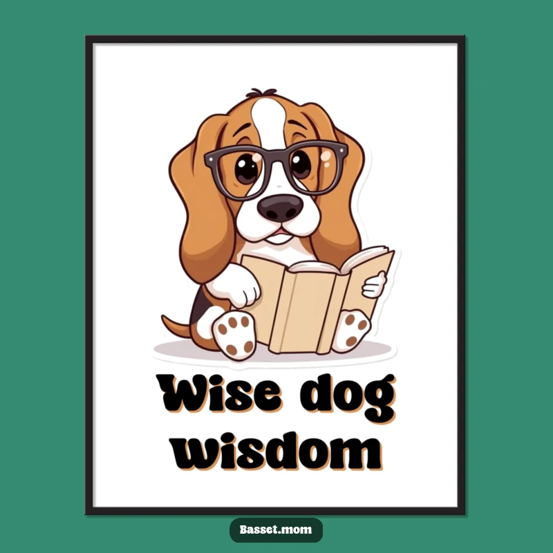 Funny Basset Hound Reading Poster: Scholarly Art & Hilarious Decor Gift