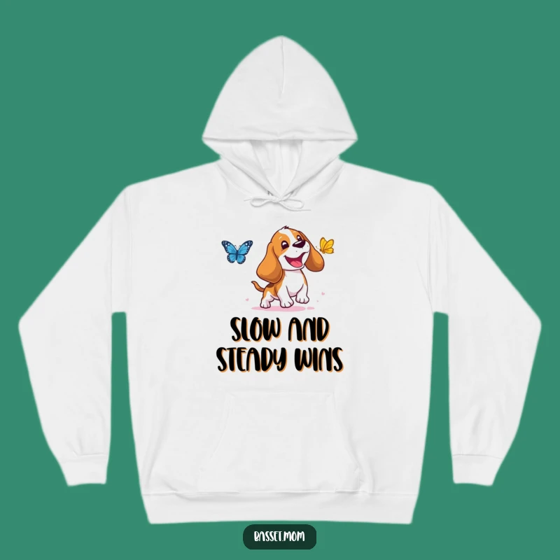 Cozy Funny Basset Hound Hoodie: Warm Up with a Droopy-Eared Butterfly Chase Laugh