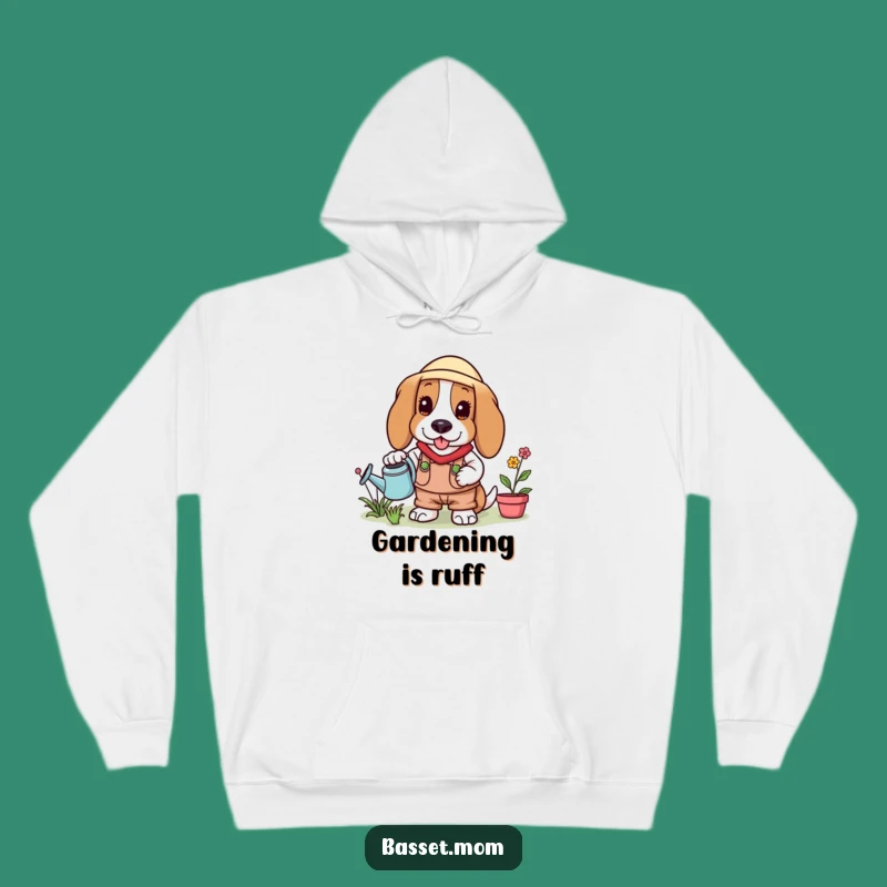 Funny Basset Hound Gardener Hoodie: Cozy Canine Comfort, Hilarious Outdoor Fun, Perfect Gift!